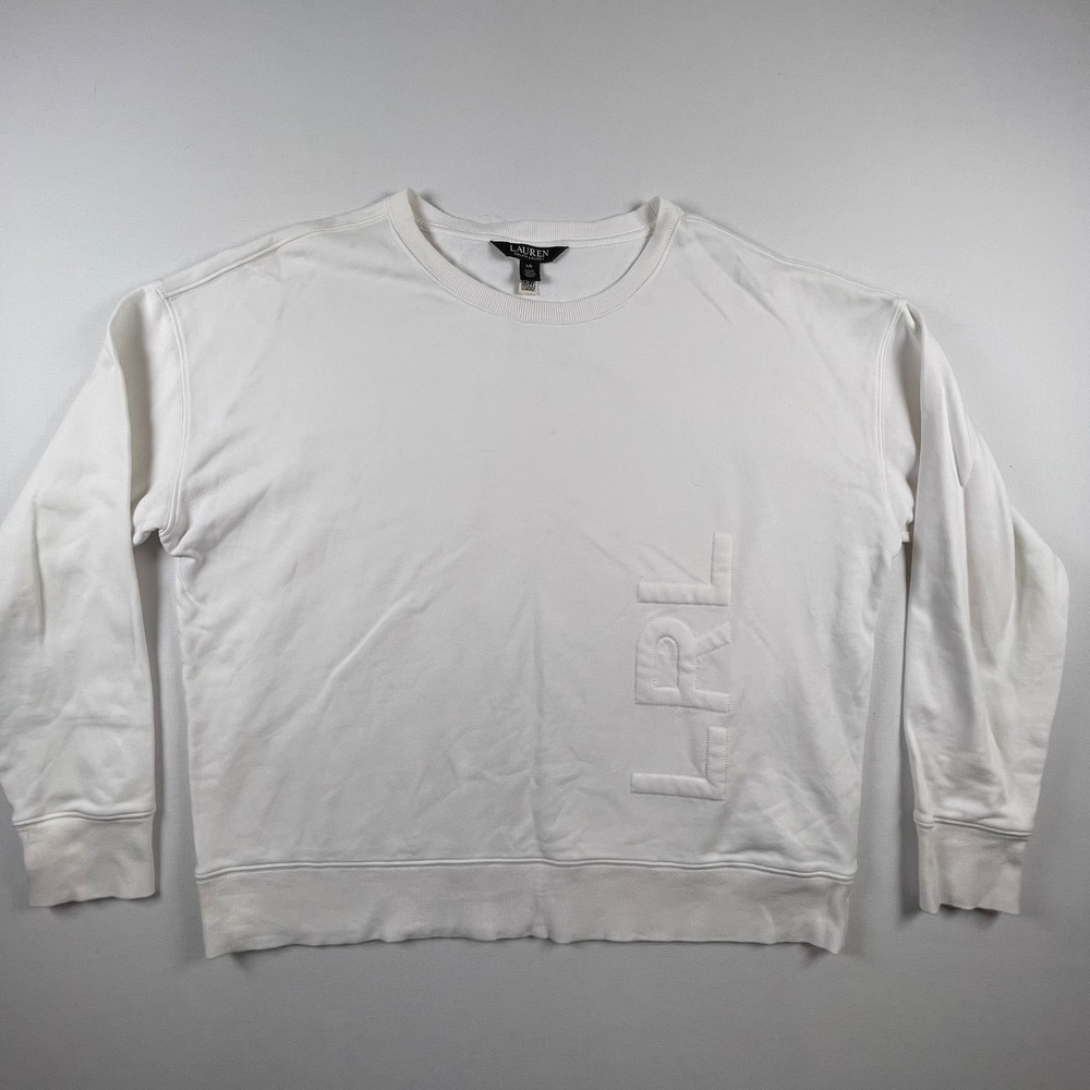 Lauren‎ Ralph Lauren Womens White LRL Embossed Logo Crewneck Sweatshirt Top